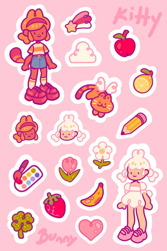 Kitty and bunny tiny items - Sticker sheet