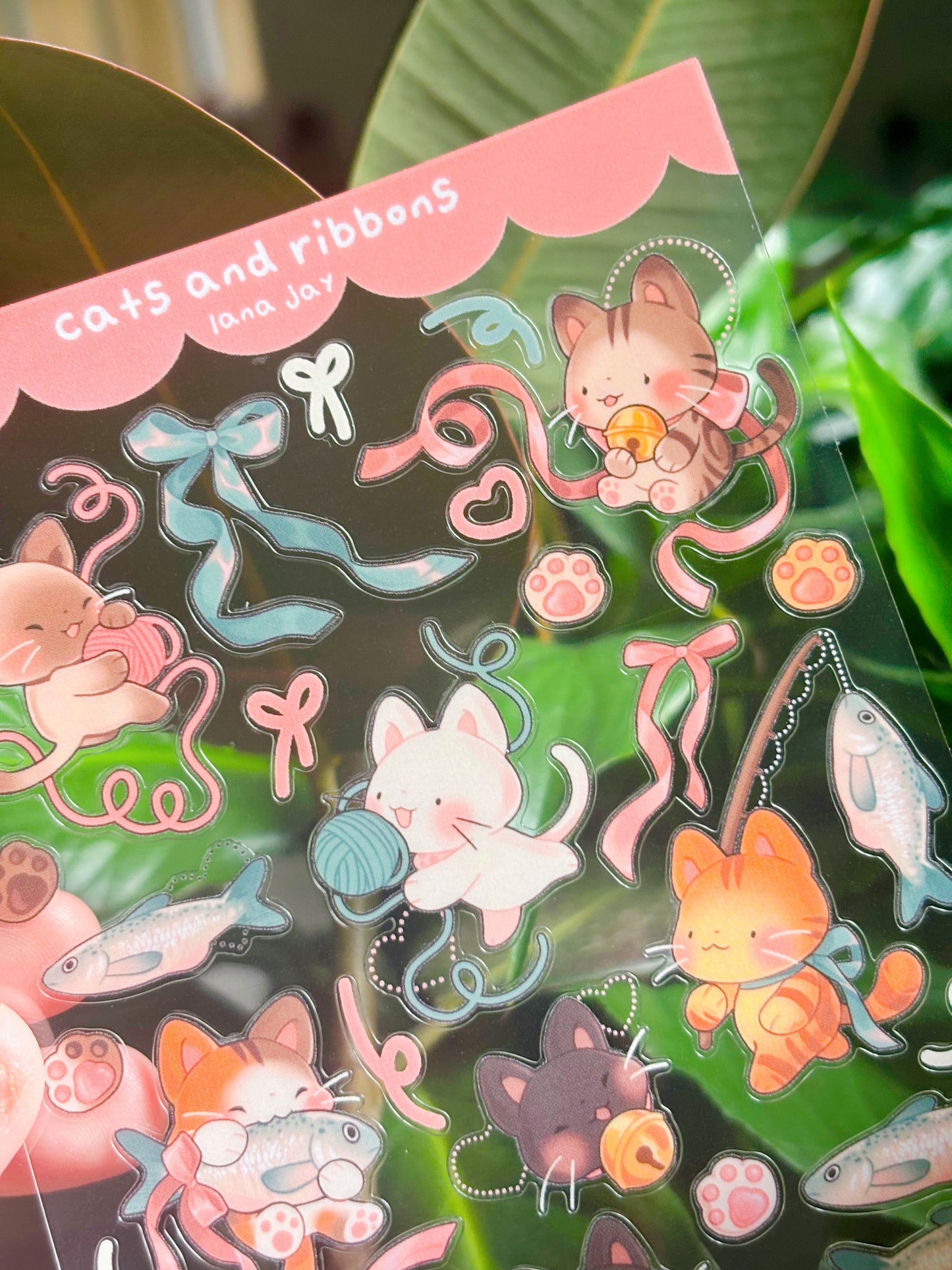 Cats & ribbons - clear sticker sheet