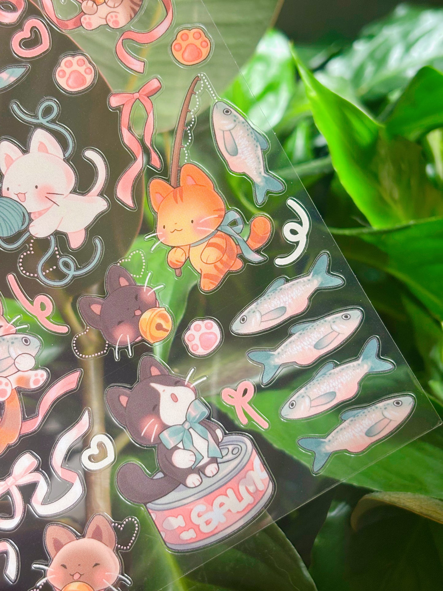 Cats & ribbons - clear sticker sheet
