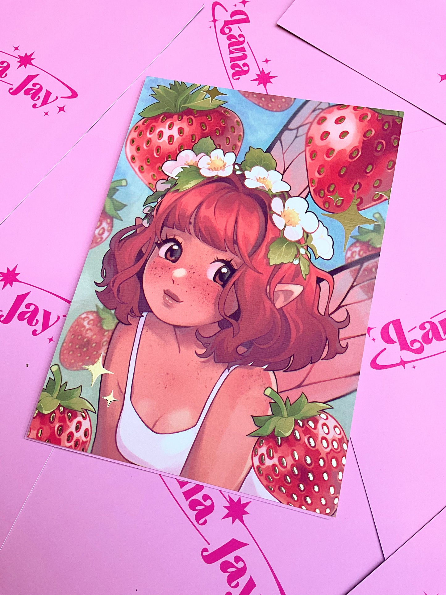 Strawberry Fairy - Gold Foil A5