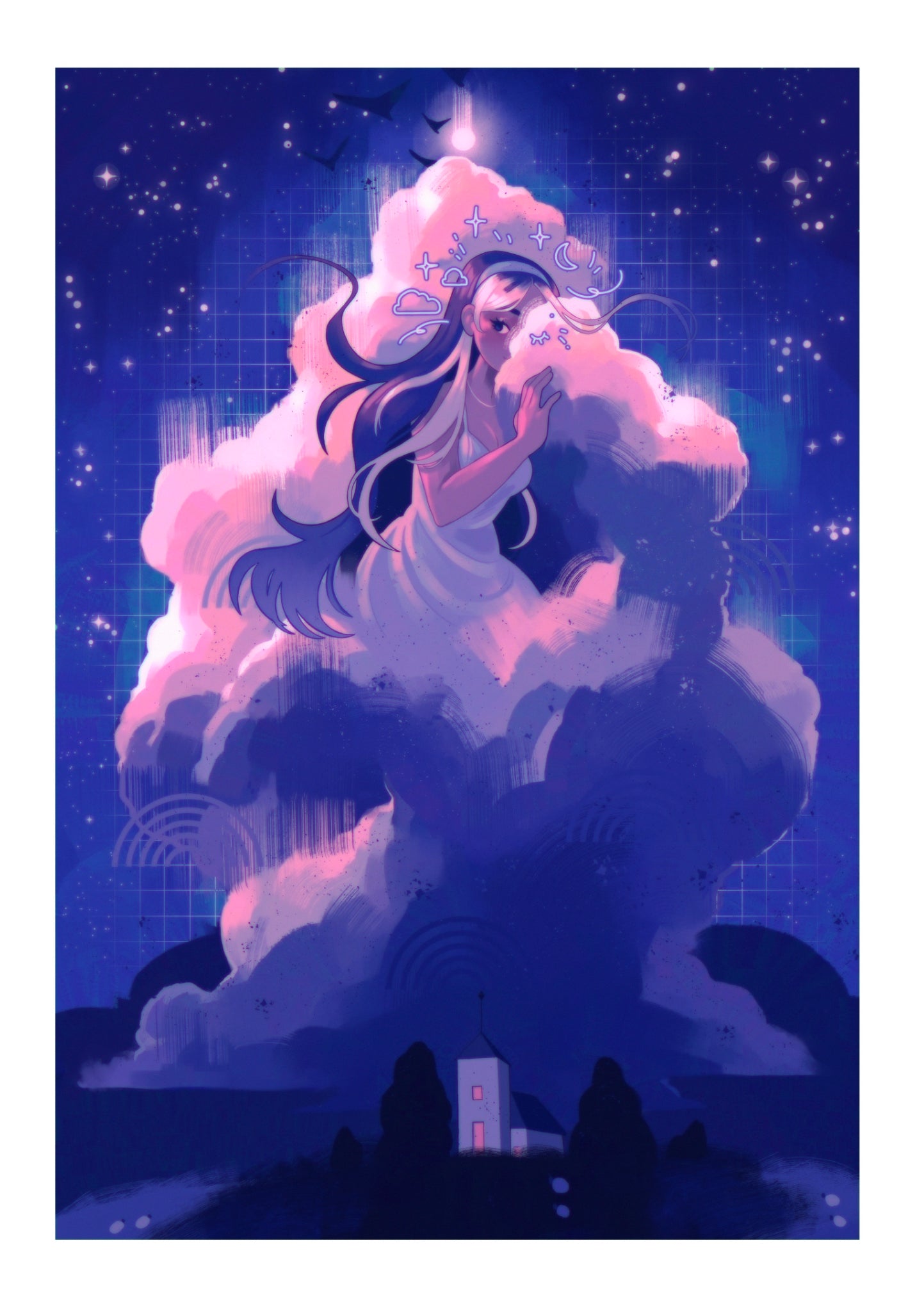 Night sky clouds - A5 Print