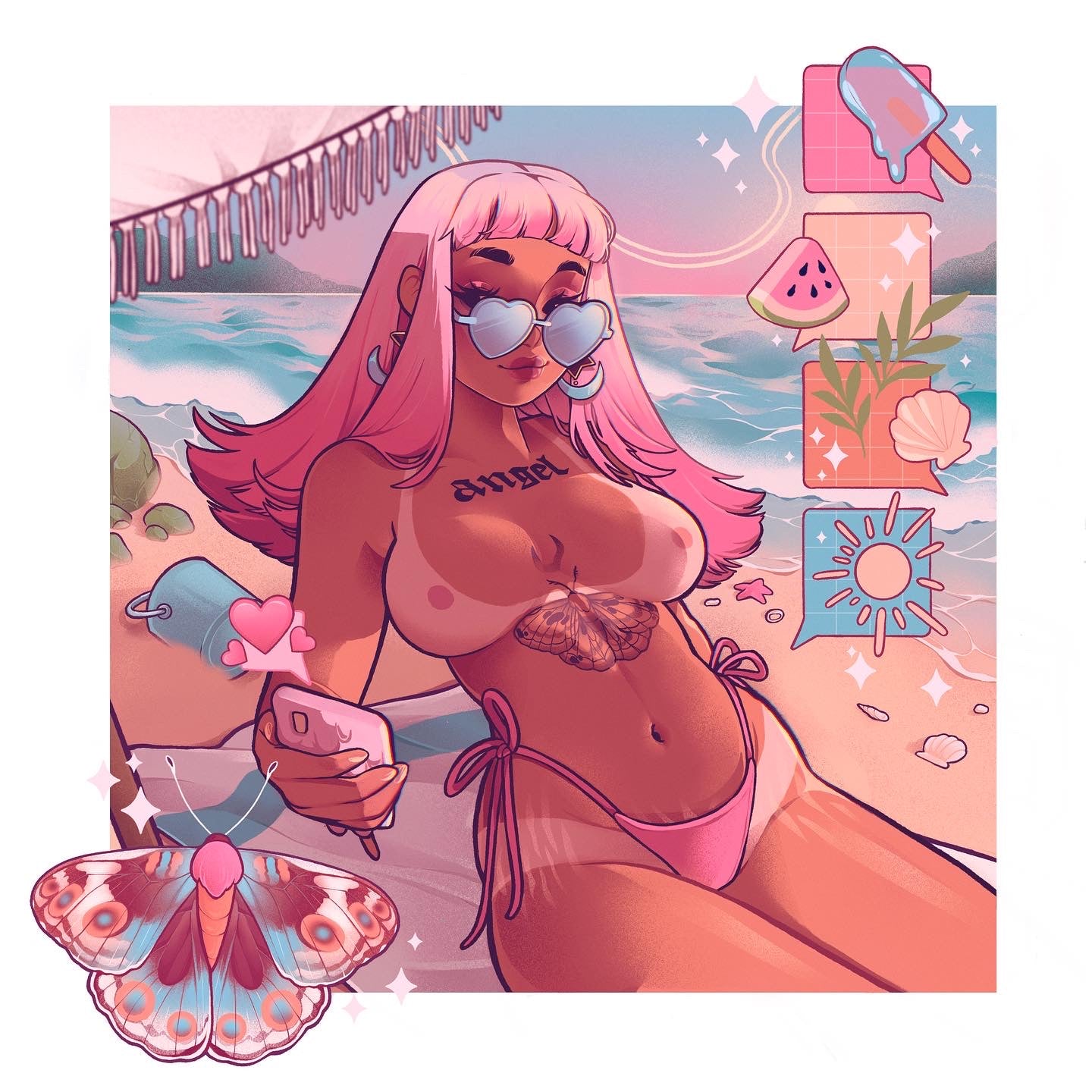 Square art print beach girl - Angel