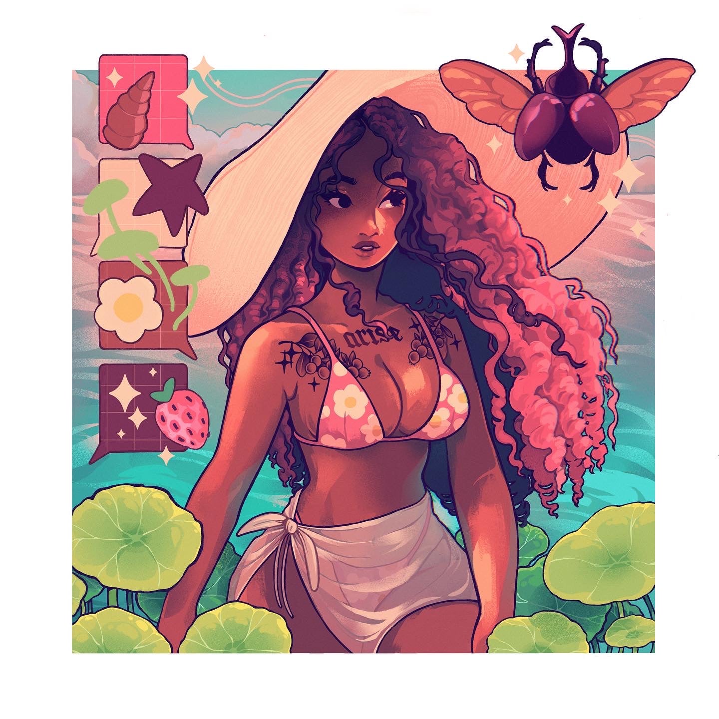 Square Art print Beach girl - Arise