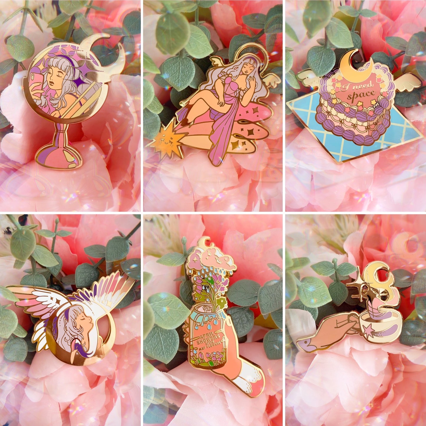 Magical cafe enamel pin set