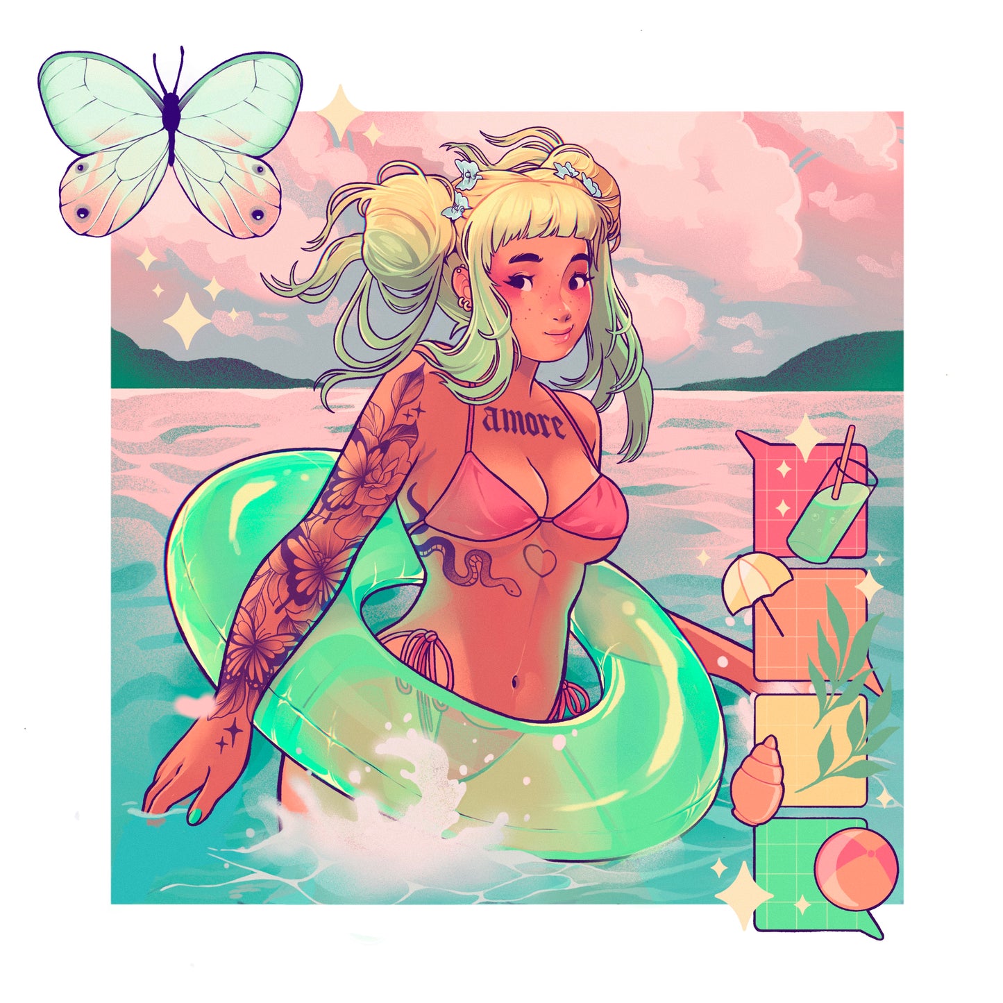 Square art print beach girl - Amore