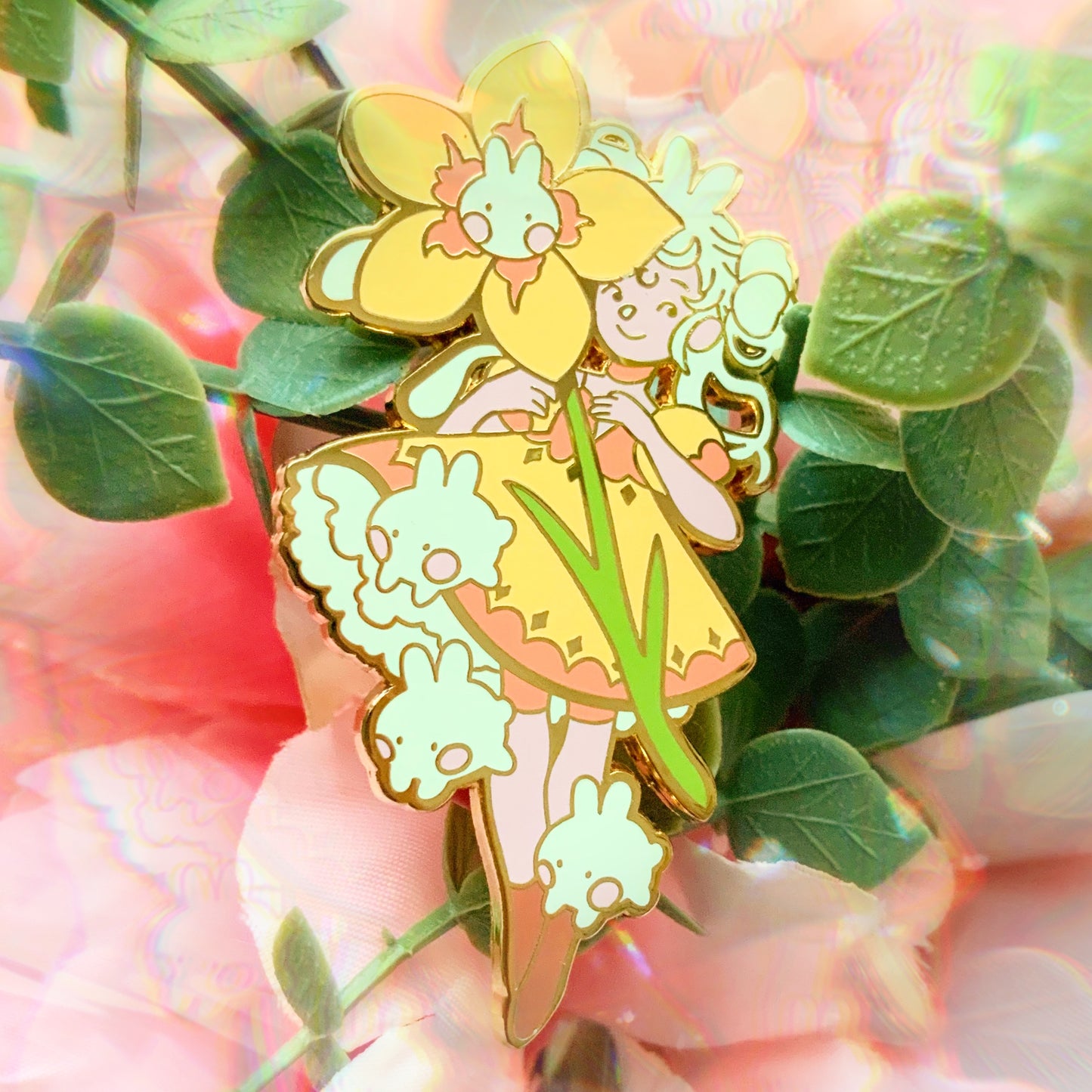 Bunny flower witch enamel pin