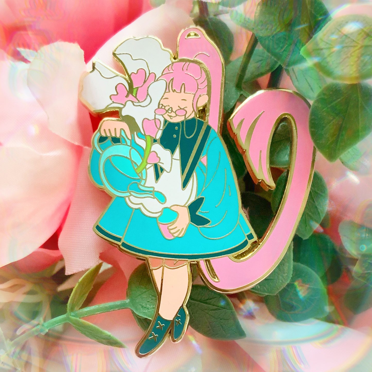 Pea flower witch enamel pin