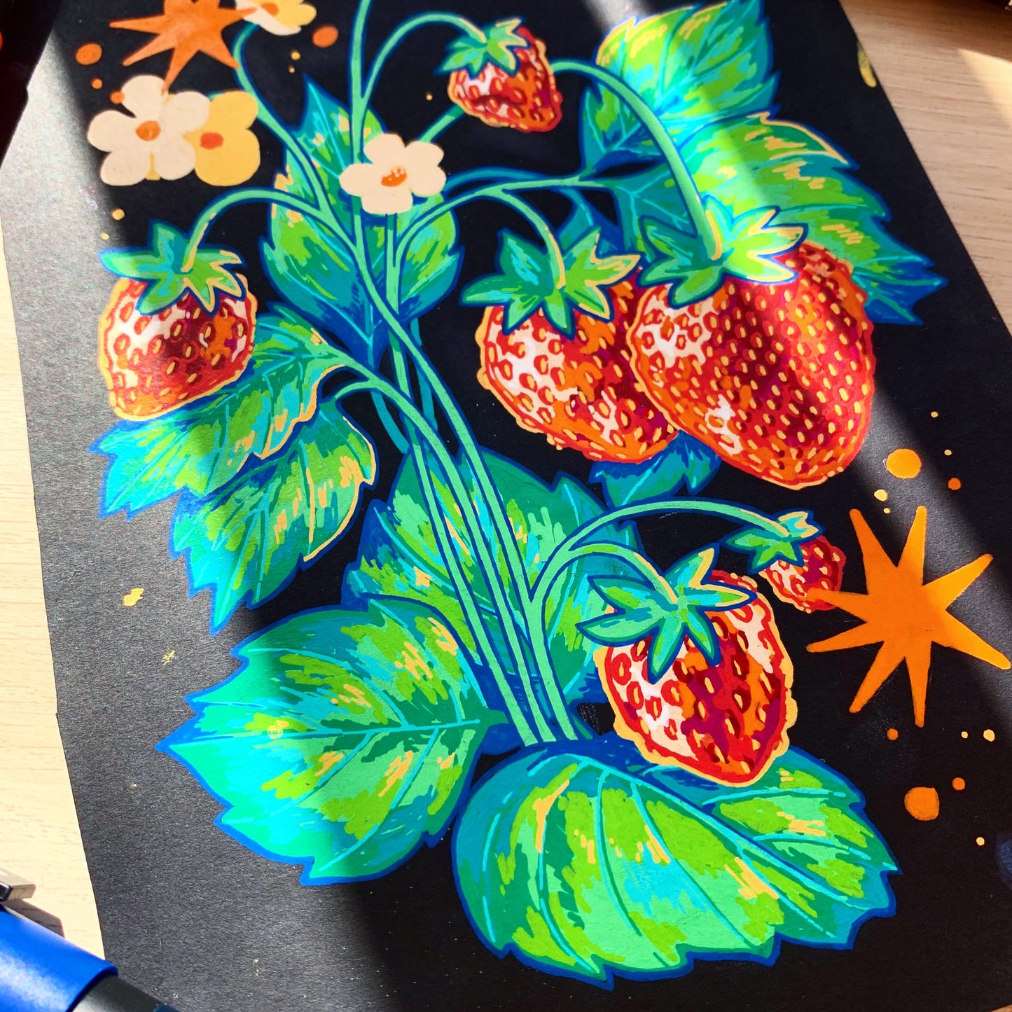 A5 Strawberry botanical original art piece