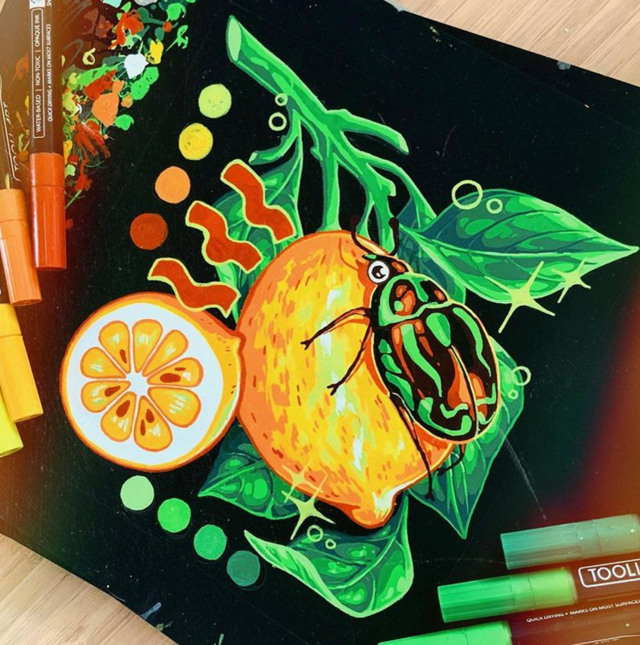 Beetle and lemon original art piece