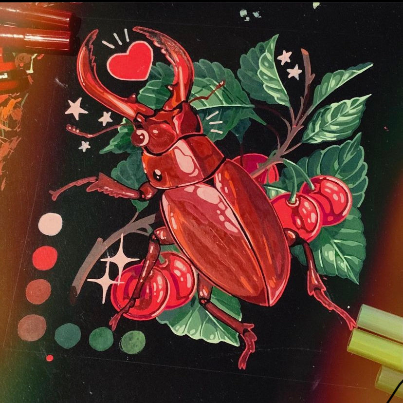 Stag beetle original art piece