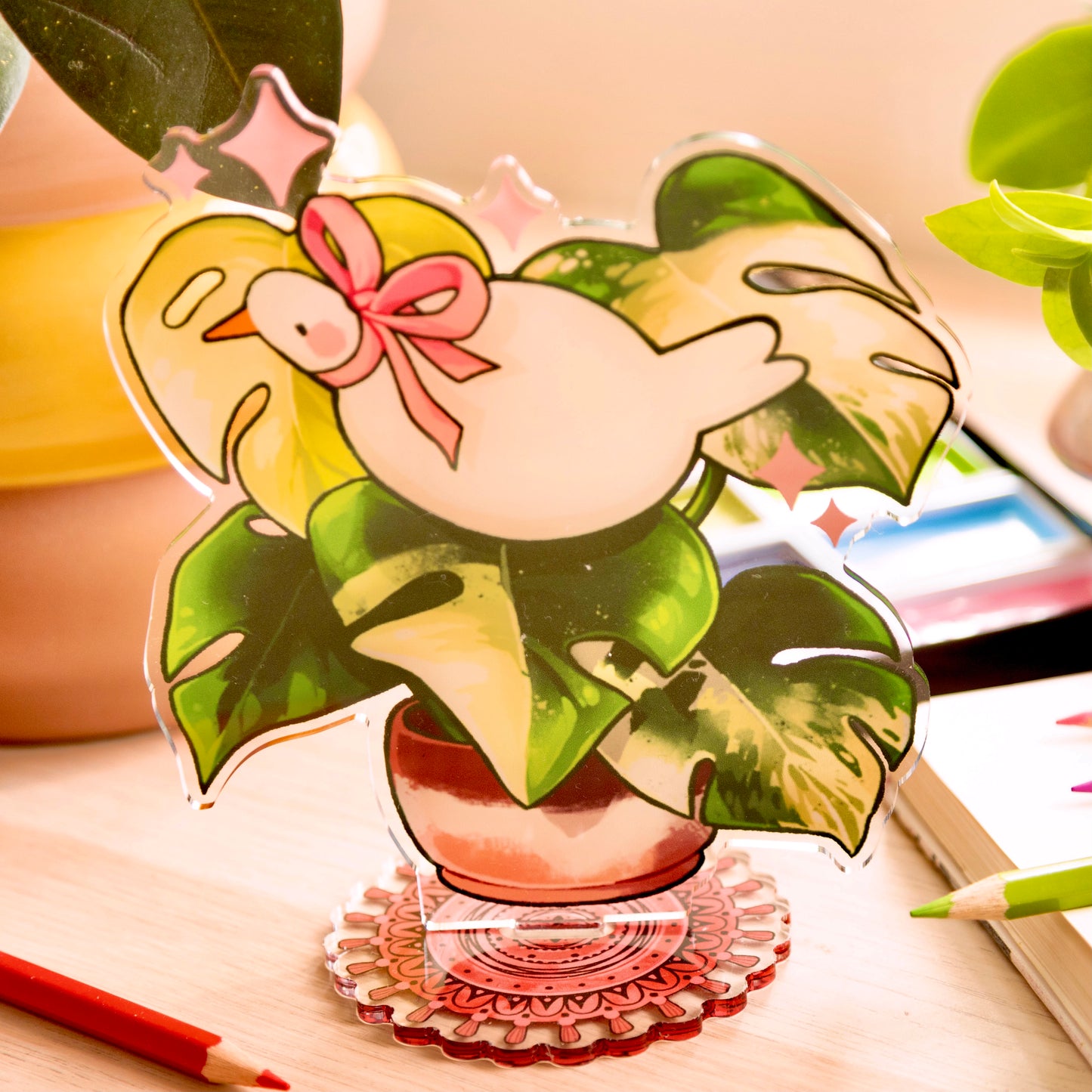 Duck and Varigated Monstera acrylic standee