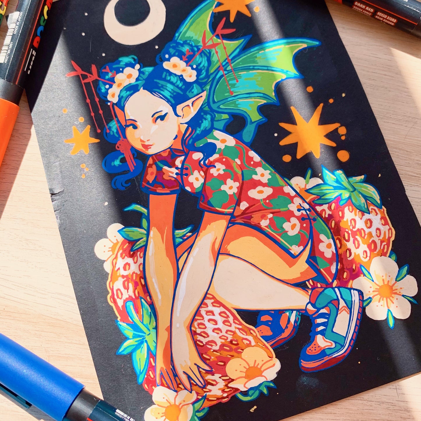 A5 Strawberry Girl original posca art piece