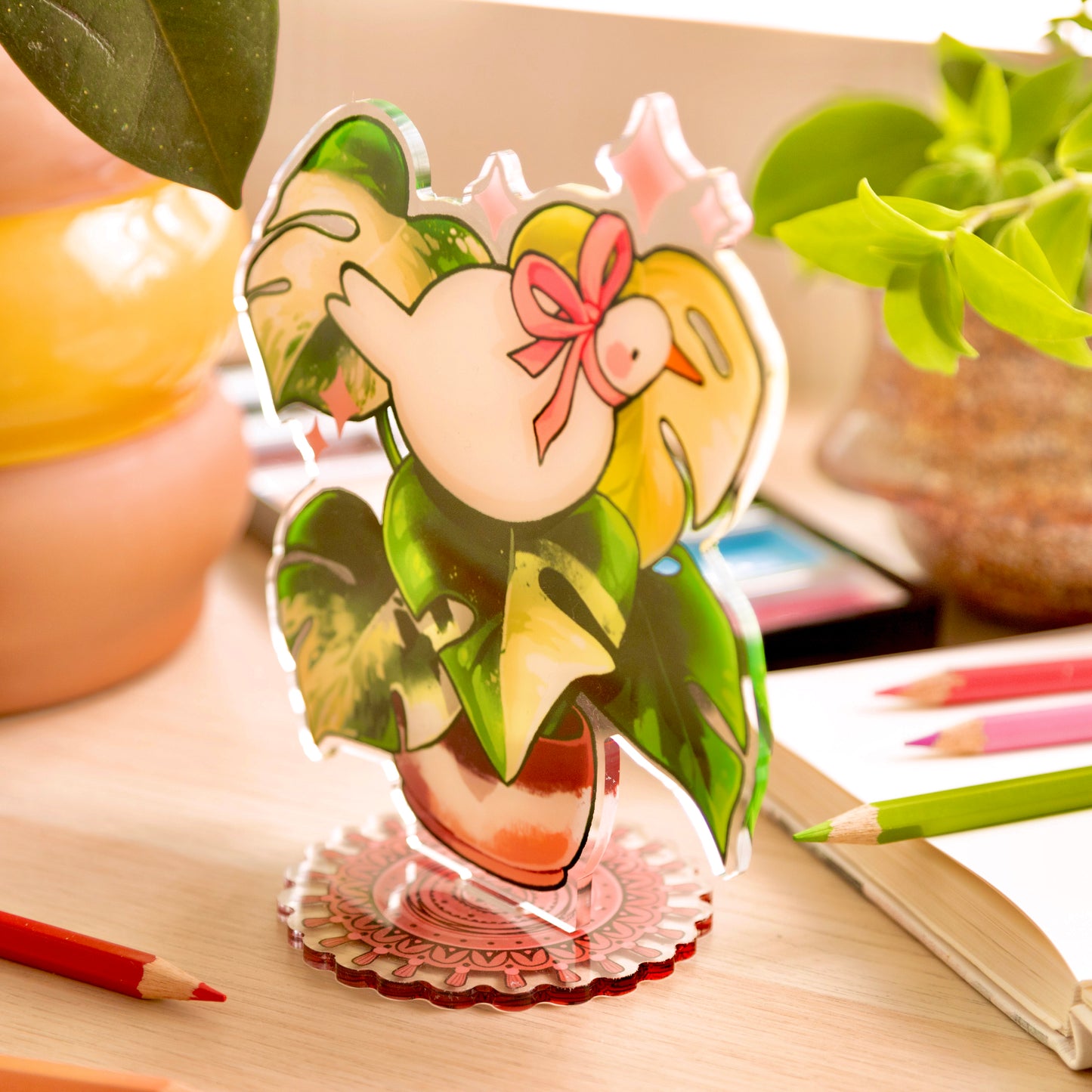Duck and Varigated Monstera acrylic standee
