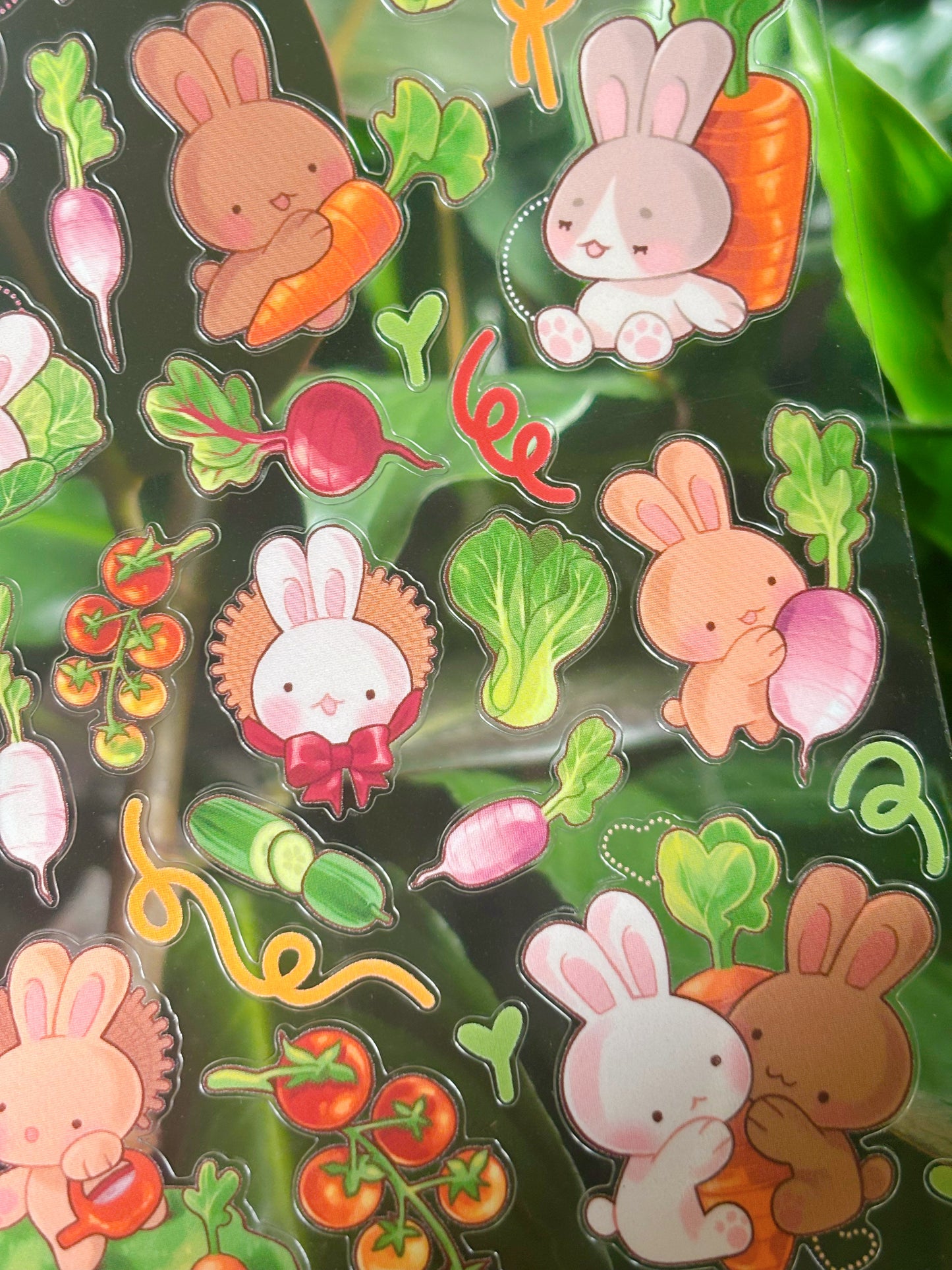 Bunnies & veggies - clear sticker sheet