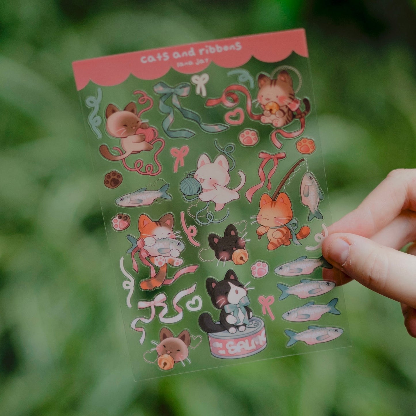 Cats & ribbons - clear sticker sheet
