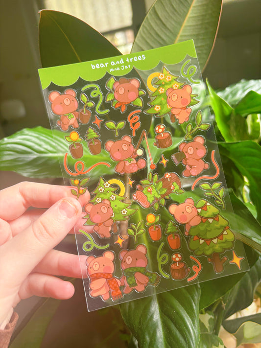 Bear & Trees - clear sticker sheet