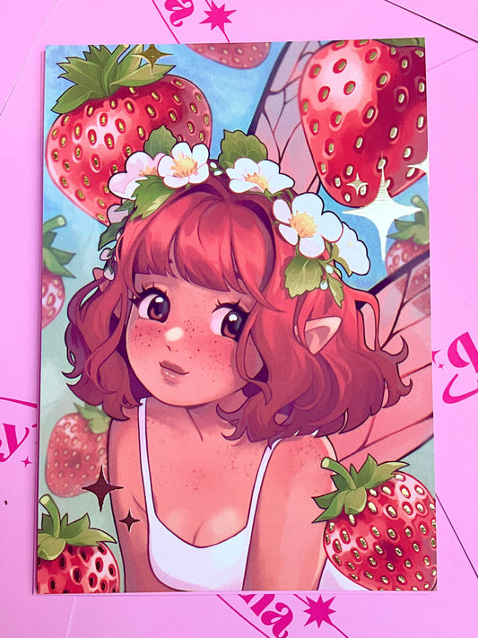 Strawberry Fairy - Gold Foil A5