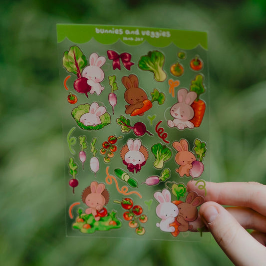 Bunnies & veggies - clear sticker sheet