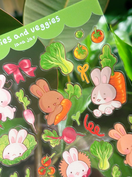 Bunnies & veggies - clear sticker sheet