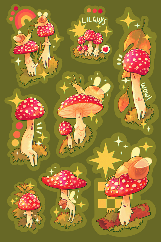 Mushrooms and fairy snails! - sticker sheet