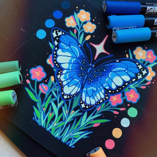 Blue butterfly original art piece